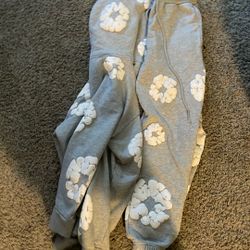 Grey And White Denim Tear Set Size Small