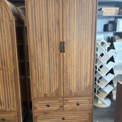 Armoire Wardrobe Closet with Doors, Wardrobe Cabinet with 3 Drawers, Wooden Large Clothing Storage Cabinet with Hanging Rod and Shelf, Walnut
