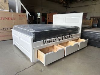 Queen Solid Wood Bed With 3 Drawers And Mattress $740
