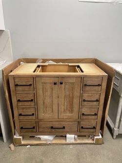 Bathroom vanity cabinet 42” solid Teak Quartz top with sink and backsplash