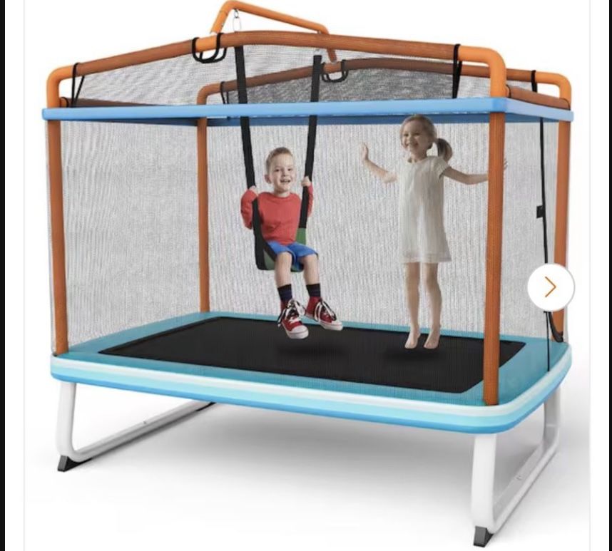 6 ft. 3-in-1 Orange Toddler Kids Trampoline with Swing and Horizontal Bar Enclosure Safety Net Outdoor Indoor