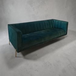 MODERN GREEN VELVET COUCH WITH GOLD LEGS GREAT CONDITION