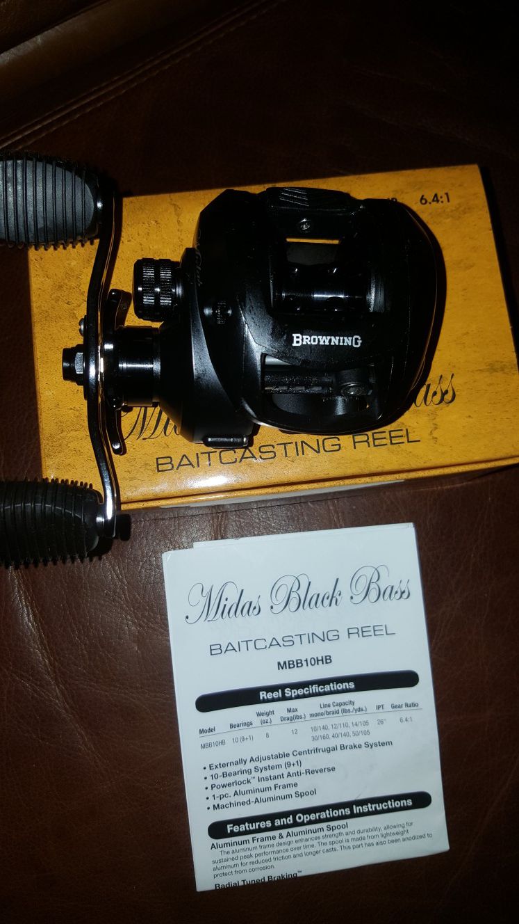 BROWNING MIDAS BLACK BASS REEL MODEL #MBB10HB ,EMPTY COLT BOX FOR A COLT  380. for Sale in Grand Prairie, TX - OfferUp