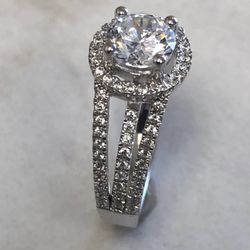 Sterling Silver Lady's CZ Halo Engagement Ring 1.50ctw