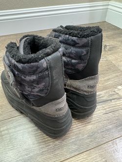 Khombu Snowbank Kids Size 3M Winter Snow Boots Black Gray Camo Faux Fur