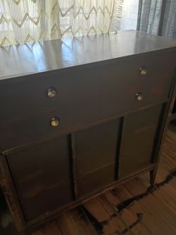 Dark Gray Painted Wood Dresser with Crystal Knobs