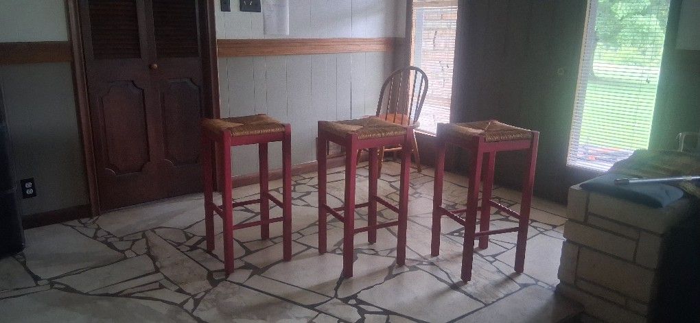 3 Salmon Red Barstools, Lightly Used, Great Condition
