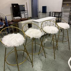 Swivel Counter Height Bar Stools with Back Kitchen Bar Chair Stools Set of 4 (Gold with White Fur Cushion, 30 inch)