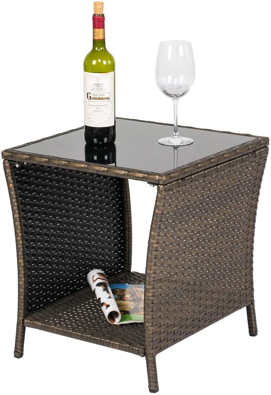 Space Efficient Sturdy & Durable Rattan Side with Glass Top Outdoor