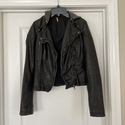 Free People Black Moto Vegan Leather Jacket (size 0)