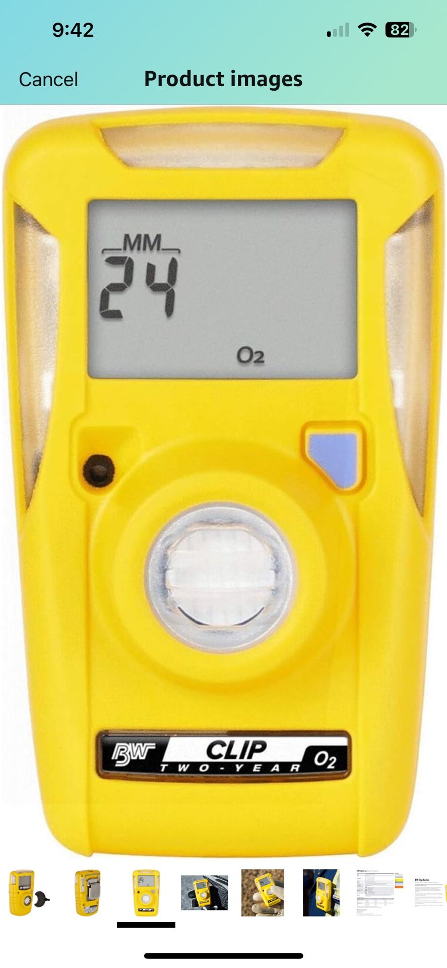 BW Technologies BWC2-X BW Clip Single Gas O2 Monitor, 19.5/23.5, Yellow