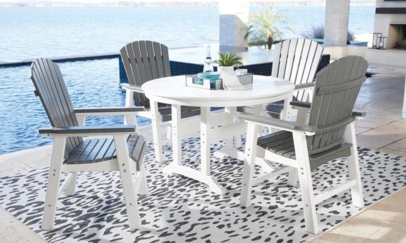 Crescent Luxe White Outdoor Dining Table with 4 Chairss/Delivery Available Financing Options