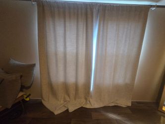 Beige Linen-Look Rod Pocket Curtains