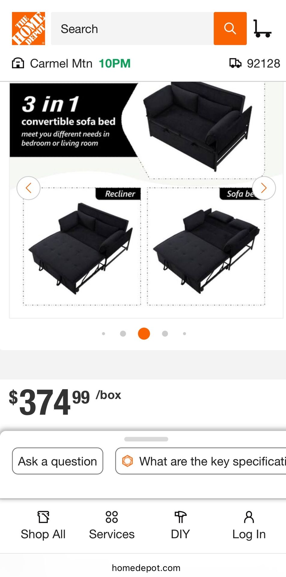 46 in. Sofa Bed Black Velvet Twin Size New Never Been Used