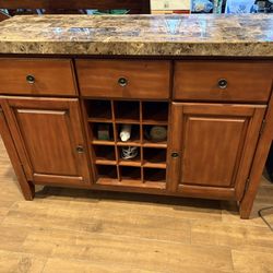 Server/Buffet table - Brown Wood And Marble Top