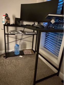 Space-Saving Black L-Shaped Computer Desk with Shelves (Smyrna)