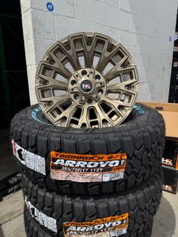 NEW RIMS  HARDROCK HR110 17X9 WHEELS + 265/70R17 ARROYO RT TIRES – SATIN BRONZE – 6X139.7 – ET 1