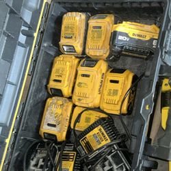 8 Dewalt Batteties 2 chargers and toolbox