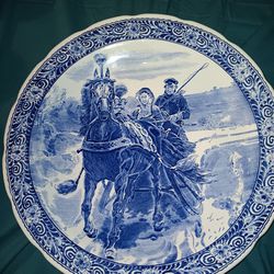 Vintage Plate Boch Blue Delft Carriage Large

(


