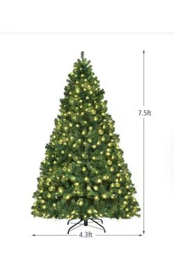 7.5’ Long Needle Pine Pre-lit Christmas Tree,  New