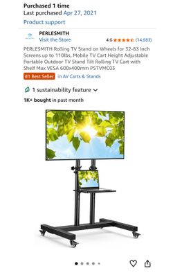 PERLESMITH Rolling TV Stand on Wheels for 32-83 Inch Screens up to 110lbs, Mobile TV Cart Height Adjustable Portable Outdoor TV Stand
