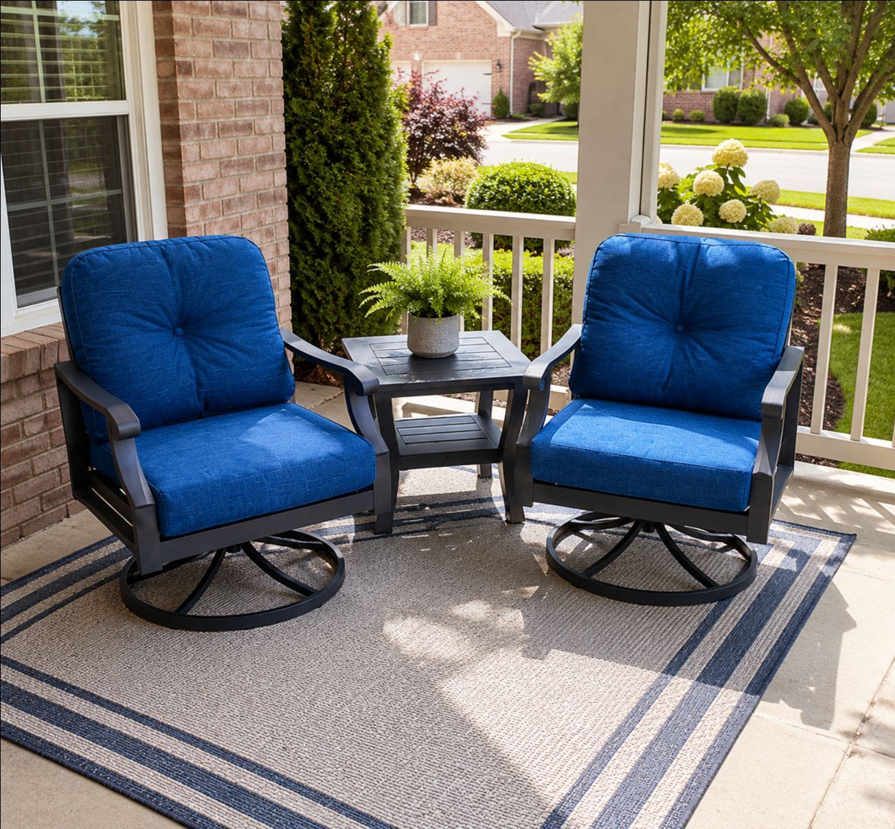 Aluminum Outdoor Swivel Rockers + End Table