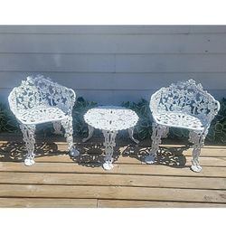 VERY HEAVY Vintage Cast iron 3 PC.  patio furniture set.