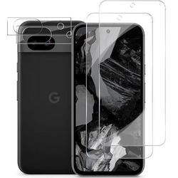 2-Pack Pixel 8A Tempered Glass Google Pixel 8A 5G Screen Protector Complete Box Open. The image shows a BIGFACE tempered glass screen protector design