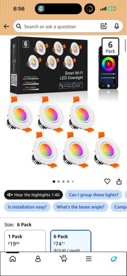 Smart Wi-Fi RGB LED Downlights 6-Pack