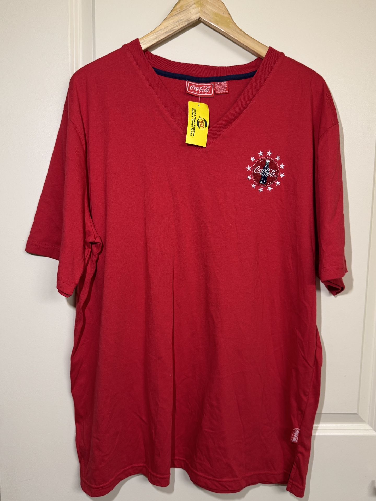 Coca-Cola Red V-Neck Tee Women’s Plus 18W/20W Embroidered NWT