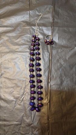 Costume Jewelry-Purple Crystal Necklace and Ring