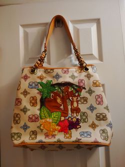 Vintage Sharif Y2K Embroidered Monkey & Tropical Flower Tote Bag