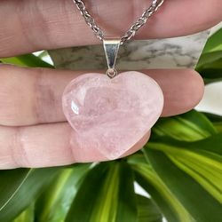 New, beautiful Rose Quartz Crystal heart necklace.