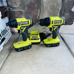 RYOBI ONE+ 18V 2-Tool Combo Kit with Drill/Driver, Impact Driver +2-1.5 Ah + Charger New 