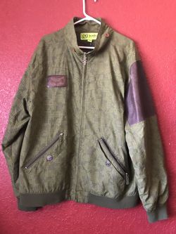 FIVE FOUR Mens Jacket Windbreaker Faux Leather Accents Full Front Zip Green XXL