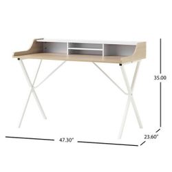 NEW 47” Rectangular Oak/White Writing Desk Table with Hutch