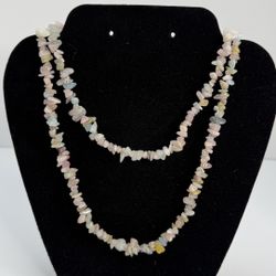 Vintage Multi-Color Polished Gemstone Chips/Beads 34 Inch Boho Necklace