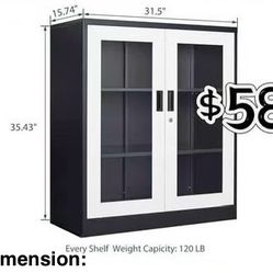 😀 Metal Storage Cabinet, Glass Cabinet Sideboard,  Glass Doors, Curio Cabinet with 2 Adjustable Shelves, Lockable Metal Display Cabinet