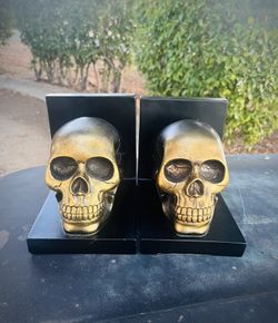 Gold and Black Skull Bookends