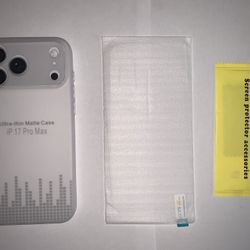 Ultra-thin frosted phone case for iP17 Pro Max, includes a tempered glass screen protector.