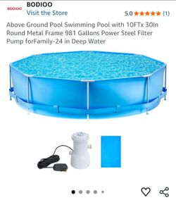 Brand new. Above Ground Pool Swimming Pool with 10FTx 30ln Round Metal Frame 981 Gallons Power Steel Filter Pump forFamily-24 in Deep Water