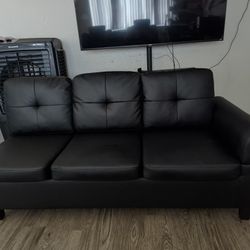 Black Leather Lounge Sofa