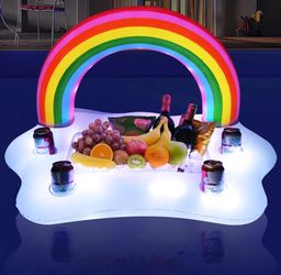 Inflatable Rainbow Cloud Floating Pool Drink Holder with Automatic Solar Lights
