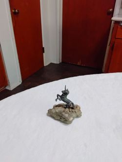 Miniature Pewter Unicorn on Quartz
