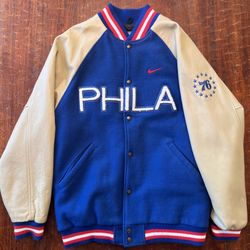 Vintage 90s Nike NBA 76ers Leather Varsity Jacket
