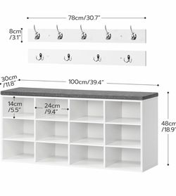 Shoe Storage Bench with Coat Rack Hooks