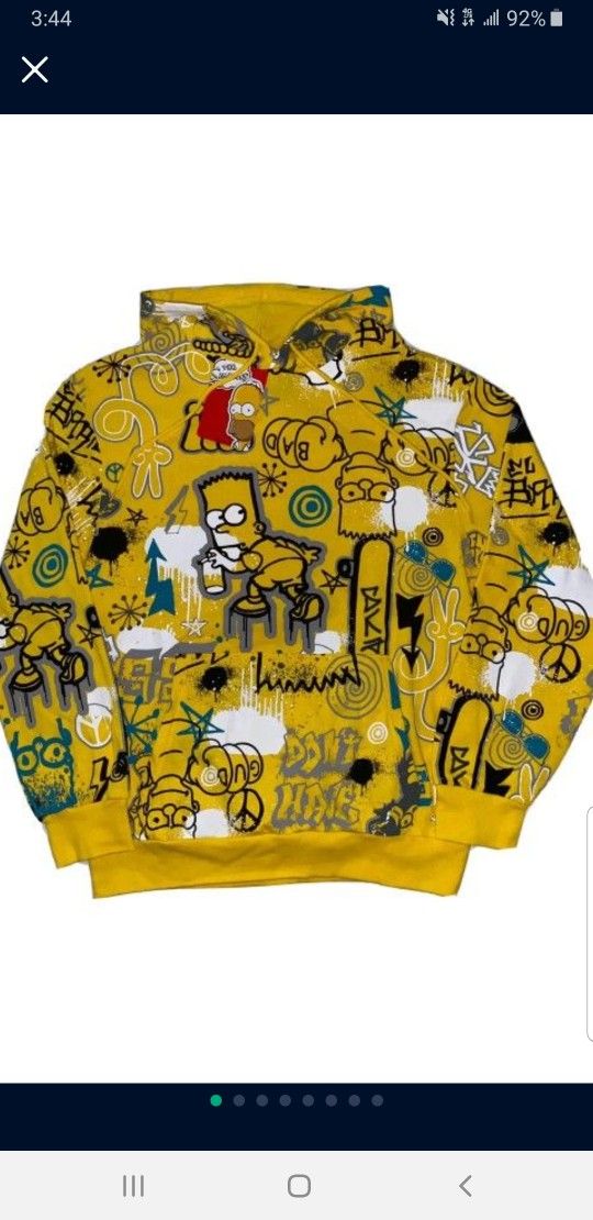 THE SIMPSON'S 20TH CENTURY FOX LIMITED EDITION BART SIMPSON GRAFFITI PRINT ALL AROUND MEN'S THICK HOODIE SWEATER SIZE LARGE  YELLOW BRAND NEW WITH TAG
