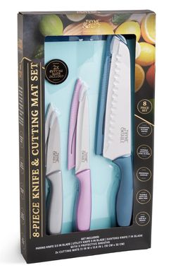 Thyme & Table 8-Piece Stainless Steel Knife & Flexible Cutting Mat Set