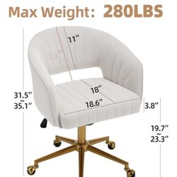 😀 Office Desk Chairs, Modern Velvet Rolling Chair, Height Adjustable Swivel Vanity Chair with Golden Base, Ergonomic Chair for Vanity Study