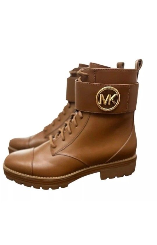Michael Kors Faux Leather Tatum Ankle Combat Boot Tan/Brown New Size 8